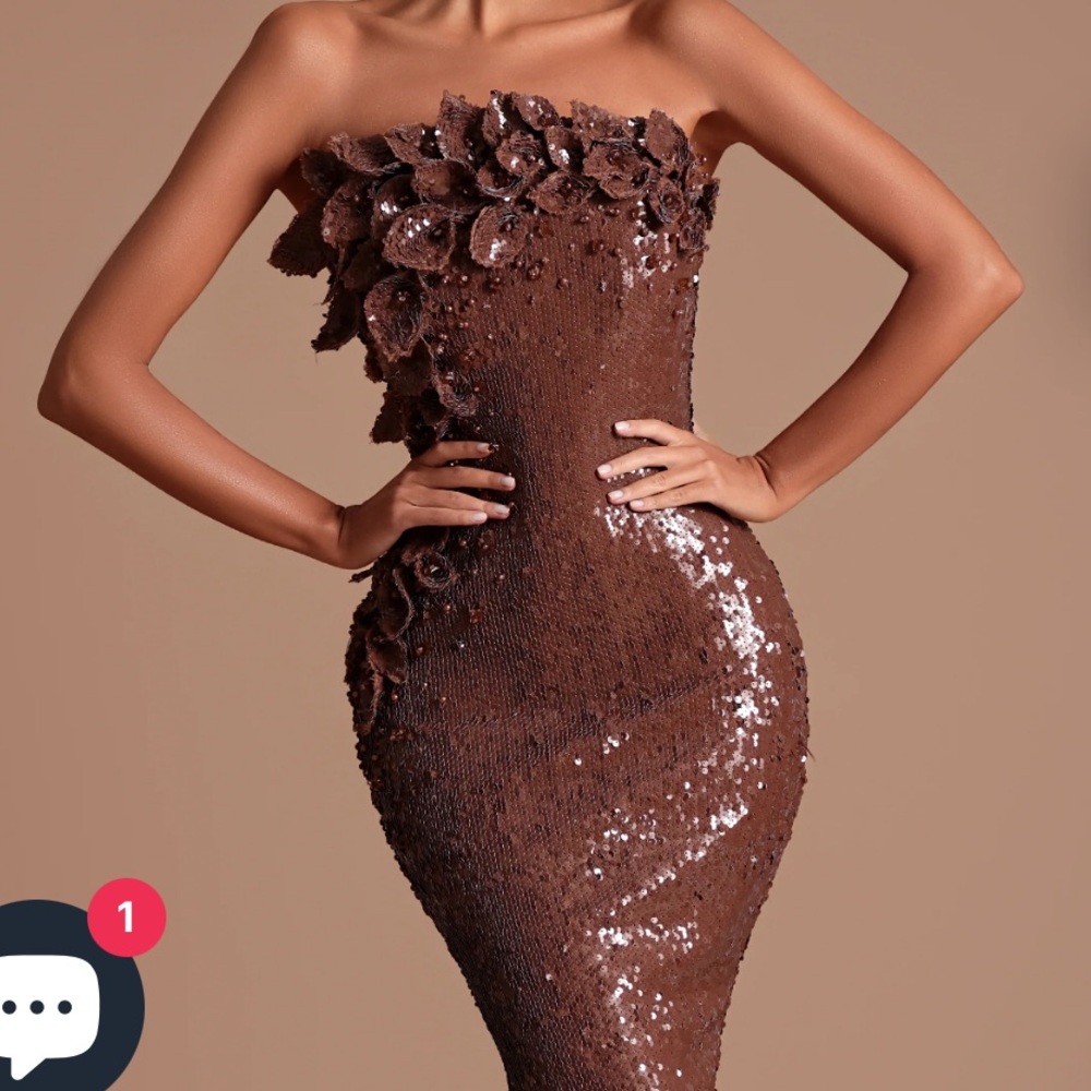 NWT Elegant Brown Sequin Strapless Dress